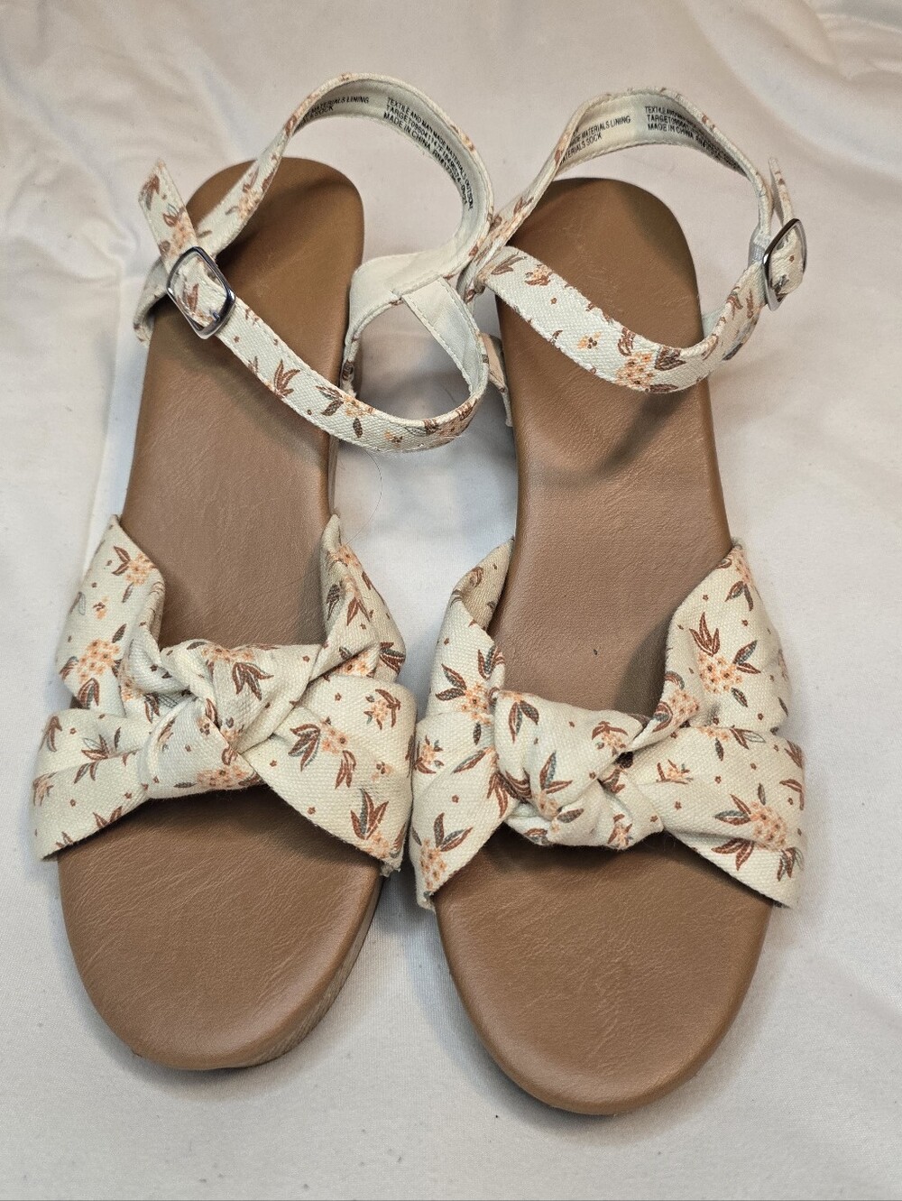 a new day Cream Floral Knot Ankle Strap Sandals